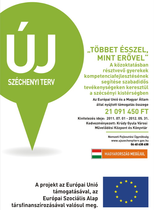 TÁMOP-3-2-1.1/10-1-2010-0261 - „TÖBBET ÉSSZEL, MINT ERŐVEL” - A közoktatásban résztvevő gyerekek kompetenciafejlesztésének segítése szabadidős tevékenységeken keresztül a szécsényi kistérségben